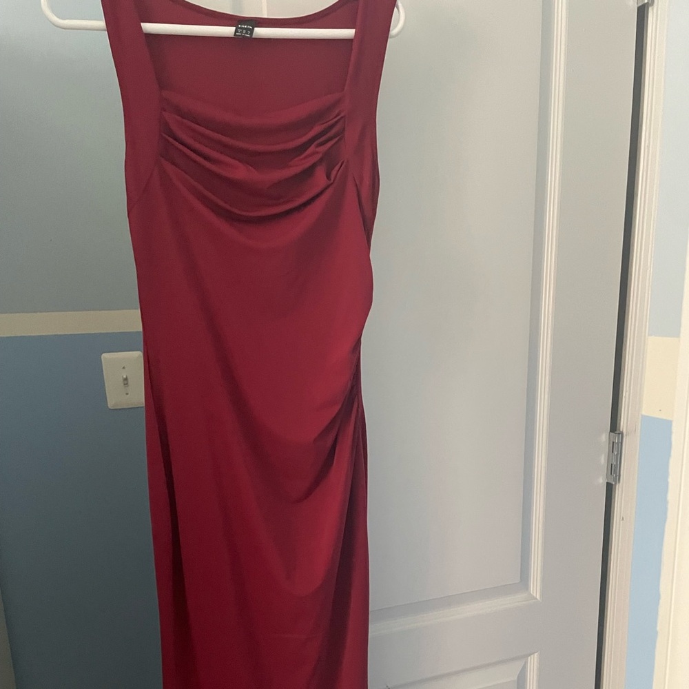 SHEIN Red Sheath Midi Dress with Cowl Neck